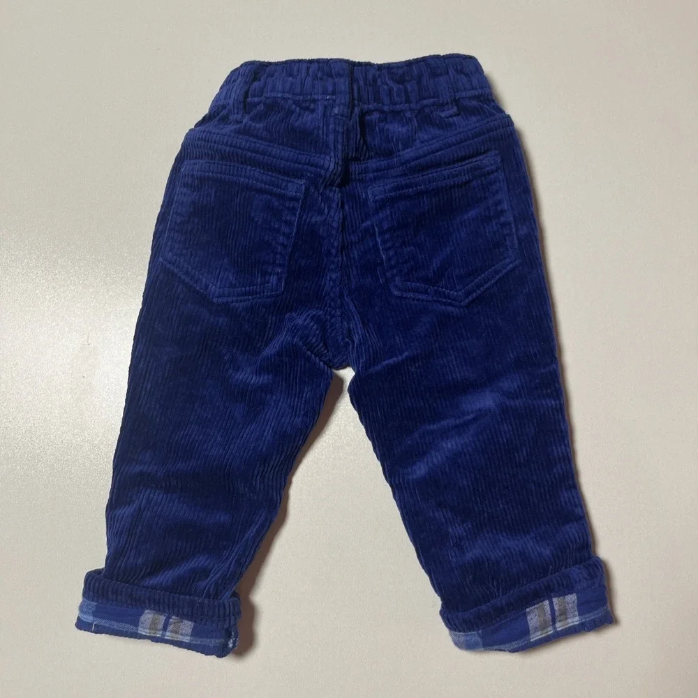 Gymboree Plaid Cuff Corduroy Pants Sz 9-12 M Deep Royal Blue Snap Button Trouser